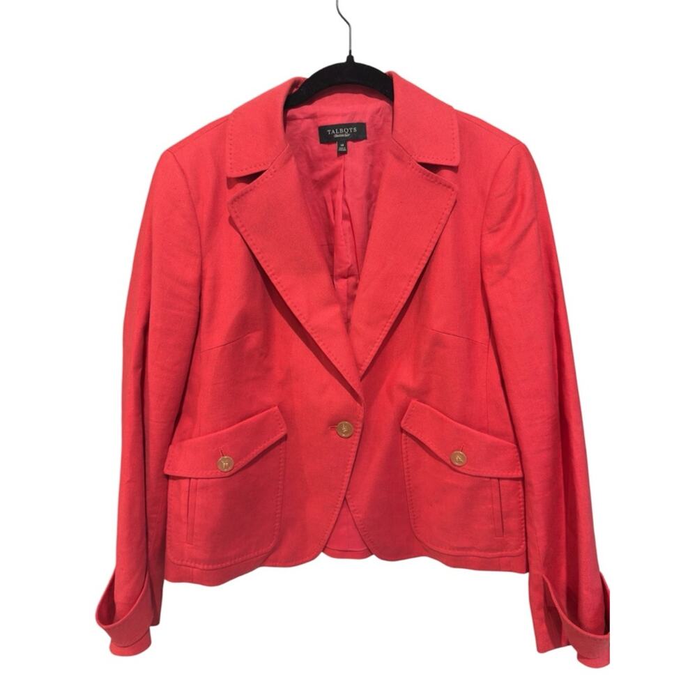 Talbots Collection | Coral Linen Blend Tailored Blazer Jacket Size 14